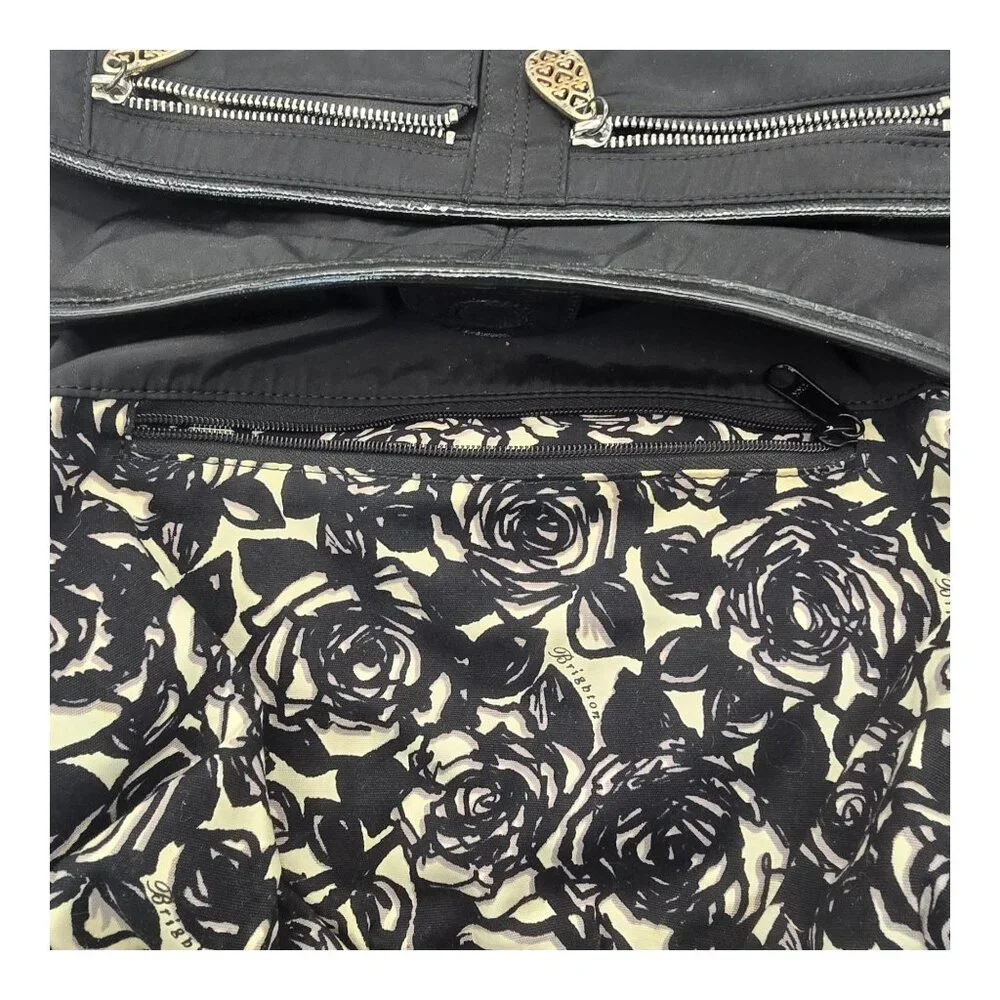 Brighton Purse Black Nylon Patent‎ Leather Trim Hobo Shoulder Bag Braided Strap